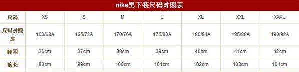 美国nike耐克衣服海淘的尺码对照表_阿迪和耐克衣服尺码是一样的